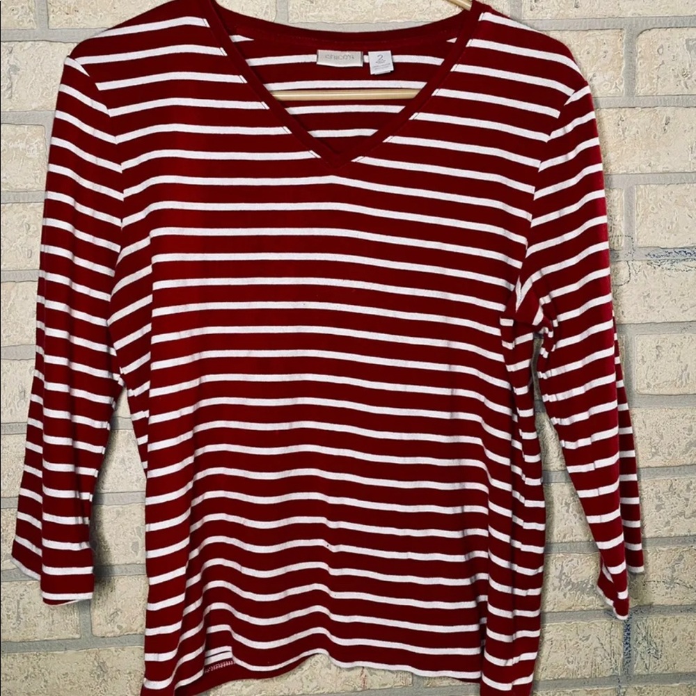 Chico’s Red & White French Stripe ⚓️Top 100% Cotton  Size 2 Nautical 4th of July